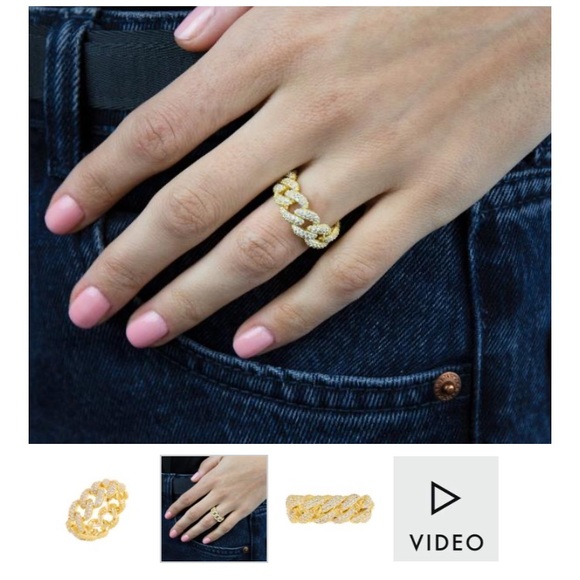 Gold Pavé Box Link Ring - Picture 2 of 6